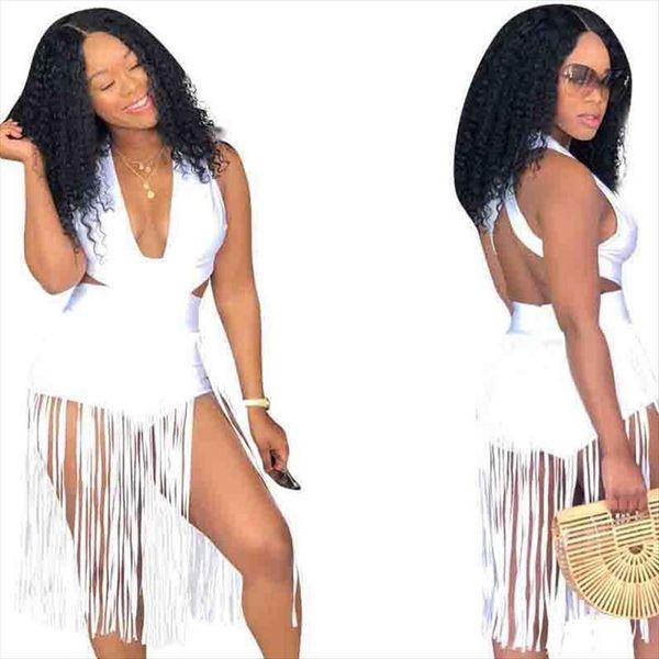 

sleeveless tassel bodysuit women rompers combinaison femme dlm974, Black;white