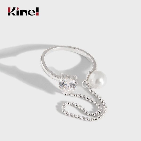 

cluster rings kinel simple round bead chain cz pearl for women silver 925 jewelry engagement wedding party anillos, Golden;silver