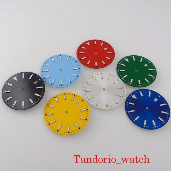 

repair tools & kits watch dial face 33.5mm black blue red yellow silver sterile with date window for nh35 automatic movement pa