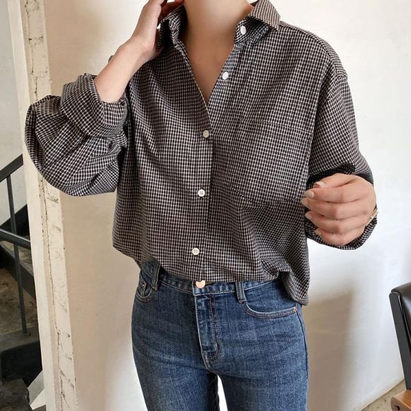 

shintimes plaid long sleeve shirt women blouse woman clothes 2021 fall korean fashion womens blouses shirts chemisier femme women's &, White