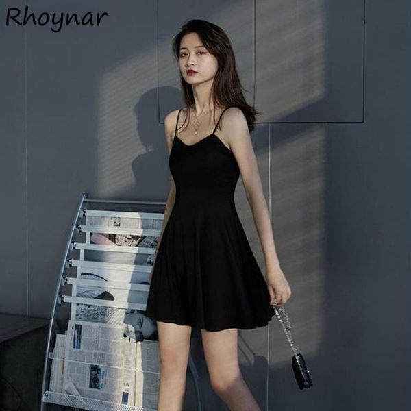 

casual dresses sleeveless dress women solid elegant plus size a-line slim black summer female ruffles harajuku party club vestidos, Black;gray