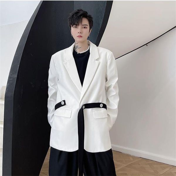

men's suits & blazers casual suit, youth coat, autumn dress, korean version, fashion, personalized color contrast belt decoration, White;black