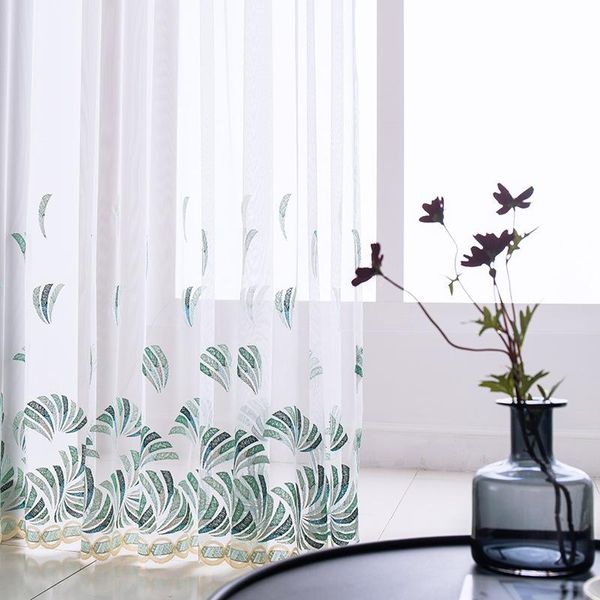 

curtain & drapes modern white tulle curtains sheer for living room bedroom window green embroidered home decoration