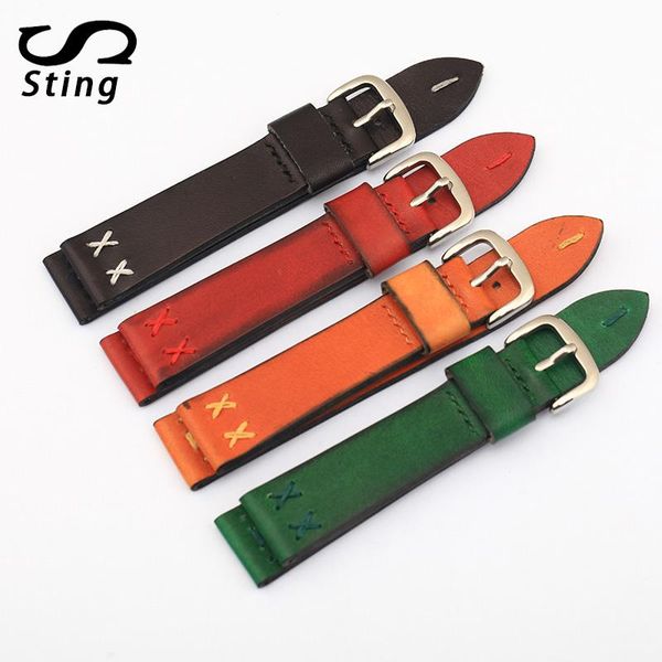 

watch bands sting strap dyeing genuine cowhide leather 18 20 22mm for women waterproof watchband, Black;brown