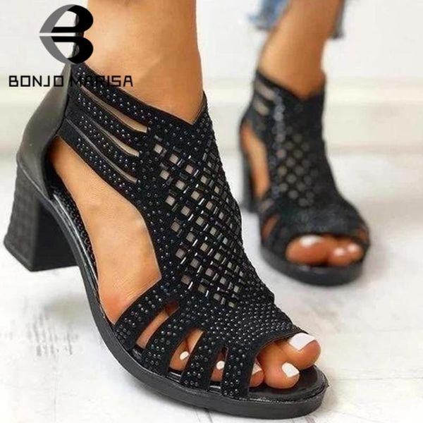

ins big size 40 female open toe gladiator sandals zipper solid summer women casual hollow shoes woman, Black