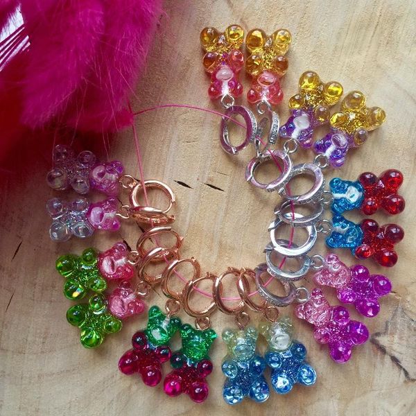 

dangle & chandelier shiny glitter candy bear trendy 925 silver turkish jewelry colorful fashion shimmery jelly teddy earrings for women