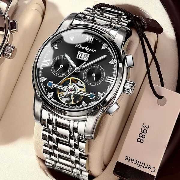 

wristwatches men mechanical watch luxury automatic stainless steel sapphire waterproof sports wristwatch montre homme, Slivery;brown