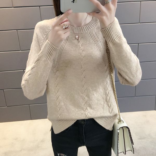 

knits spring korean sweater women solid knit loose hem split jumpers ladies 5 color o-neck long sleeve knitted pullover female, White