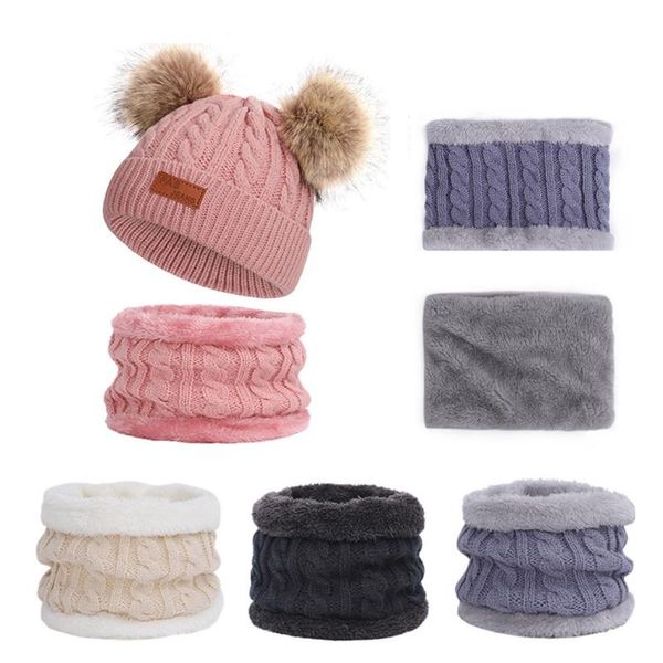 

baby hat scarf suit autumn winter knitteed kids set cotton girls and boys hats neck children caps &, Yellow
