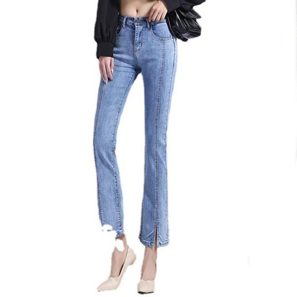

women's jeans ladies bleached denim pants boyfriend fashion retro high waist, Blue