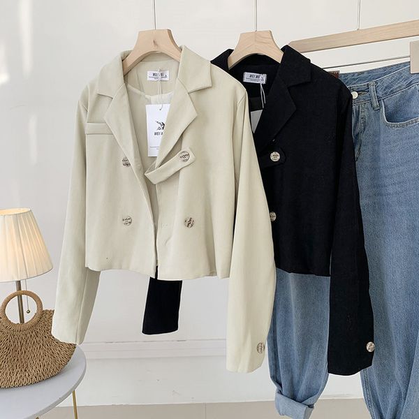 

casual korean short suit women's spring 2021 loose long sleeve double breasted female blazer jacket y1565 bsqu, White;black