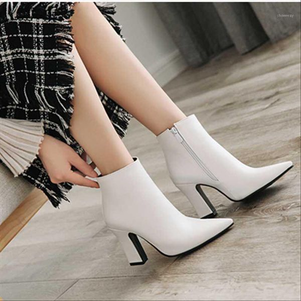 

boots black ankle for women chunky high heel autumn winter pointed toe booties woman fashion zipper 20211