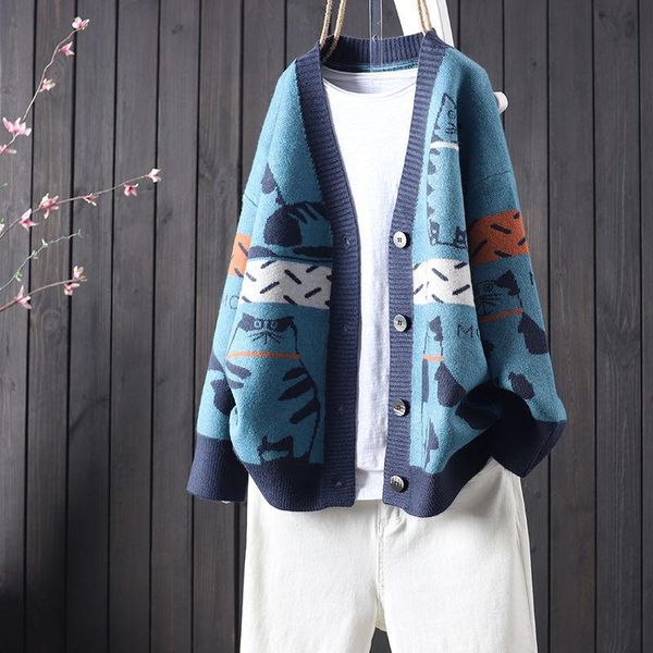 

women's knits & tees female stretch v-neck cardigan harajuku sweater jacket ladies casual loose street all-match long sleeve autumn g44, White
