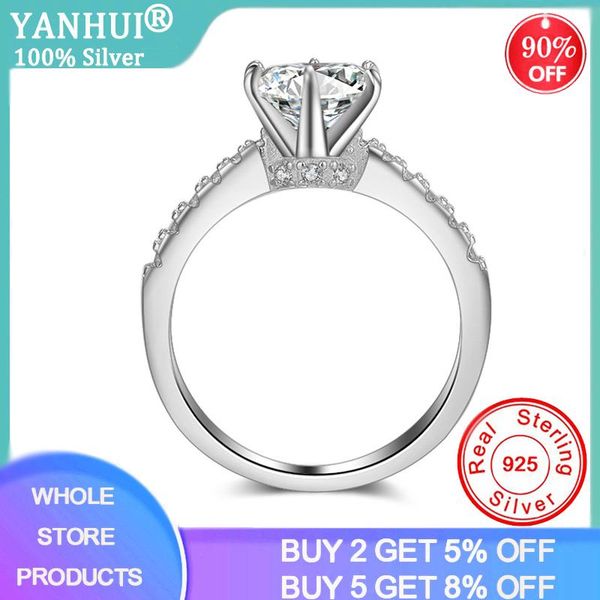 

cluster rings yanhui fine elegant 1.5 7.25mm lab diamond for women bridal whole silver 925 jewelry wedding engagement xr051, Golden;silver