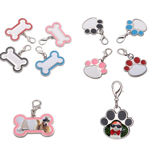 

sublimation blanks metal dog tags personalized white diy id cards zinc bone cat paw shape pet tag decorative pendants with buckle creative i