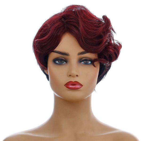 

short bobo synthetic wig burgundy pelucas simulation human remy hair wigs perruques de cheveux humains wig-080 16 colors, Black