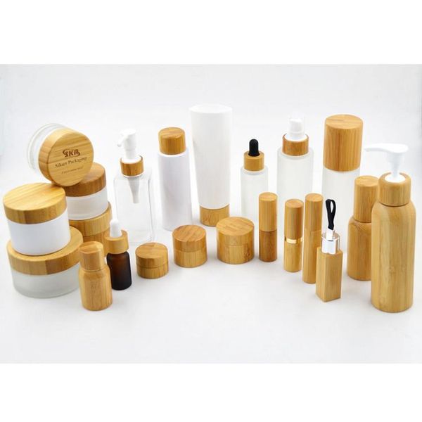 

storage bottles & jars 1oz frosted clear bottle 30ml bamboo with lotion spray cap sample skin care cream/cosmetics cream ,
