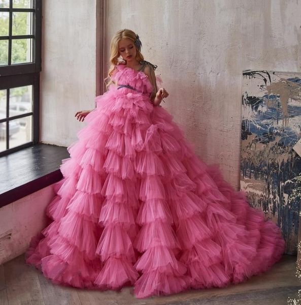 

girl's dresses elegant ruffles ball gown flower girl pink kids princess for wedding pageant gowns vestidos de fiesta, Red;yellow