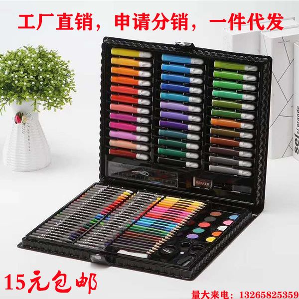 

painting pens 150pcs water children's pen washable brush set primary school crayon color lead oil painting stick, Black;red
