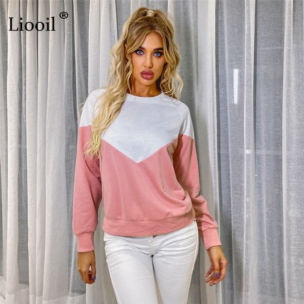 

t shirts casual loose patchwork pullovers women color block long sleeve o neck female autumn winter clothes and shirts cpgx, White