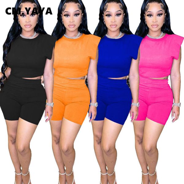 

solid women two 2 piece outfits set tee and shorts high street sport sweatsuit matching set active workout trasuitby air, White