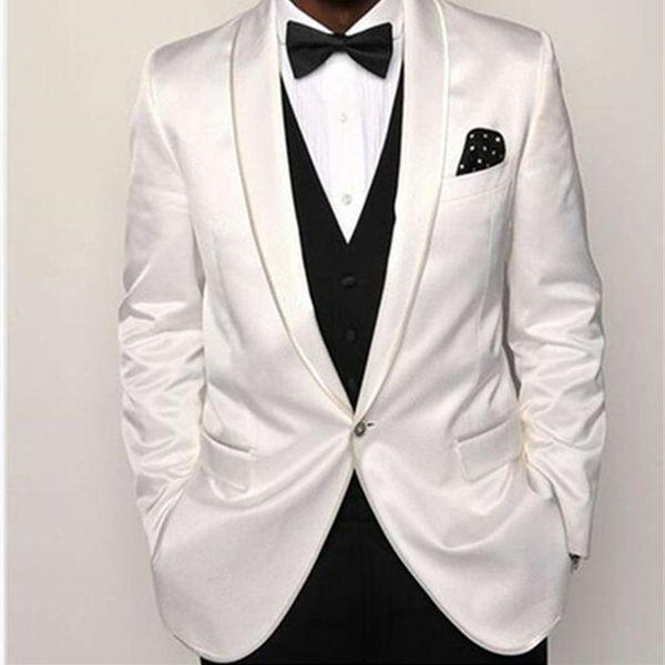 

men's suits & blazers 2021 style fashion handsome white blazer slim fit groomsmen tuxedo for wedding dinner party (jacket+vest+pants), White;black