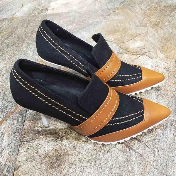 

dress shoes pumps women canvas 2021 arrival korean version high heel 8cm female pointed lady's student, Black