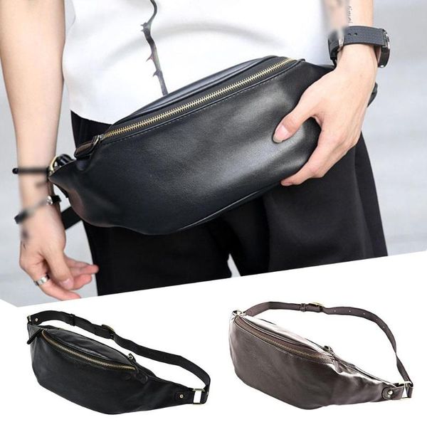 

fashion pu leather waist pack bag for man outdoor leisure chest belly daypack men black brown color bags