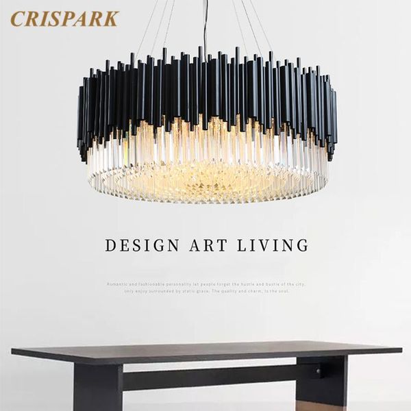 

postmodern black round chandelier light led e14 clear crystal living room decorative lamp art deco bedroom dining table kitchen chandeliers