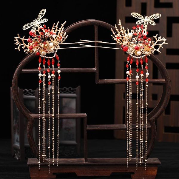

hair clips & barrettes bride tiara show wo clothing toast dress headpiece tassel phoenix crown accessories classical wedding ea, Golden;silver