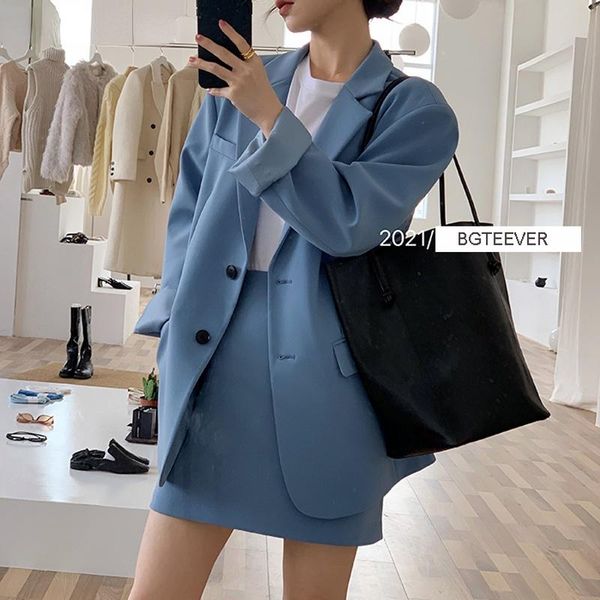 

two piece dress autumn fashion loose women shorts suits long sleeve blazer & pencil mini skirts elegant ladies 2 pieces skirt set 2021, White