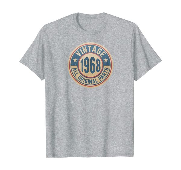 

vintage made in 1968 original parts 51st birthday round tan t-shirt, White;black