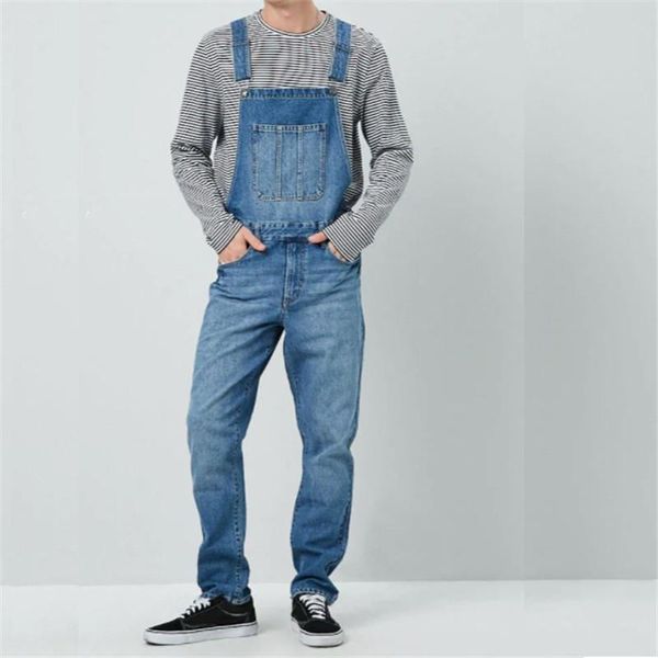 Modische Jeans-Latzhose für Herren, Arbeitskleidung, Jeans-Overalls, Hosenträgerhose für Herren, verwaschenes Blau, Größe S-XXXL