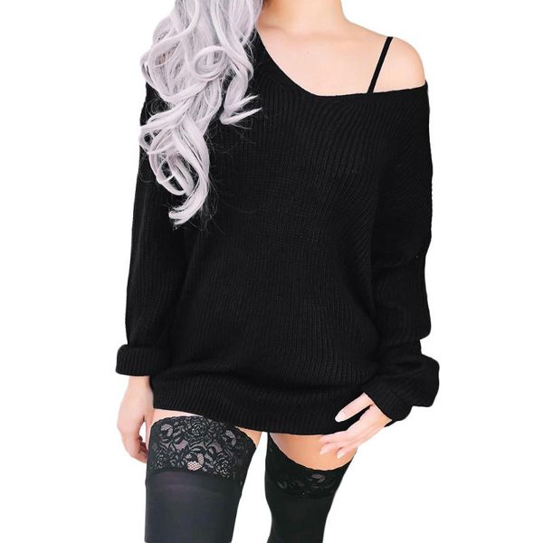 

women's sweaters fashion long sleeve hollow sweater off shoulder shirt casual loose two women clothing stretch cotton, White;black