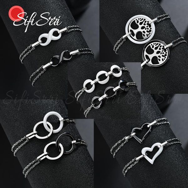 

link, chain sifisrri ceramic hollow lifetree double buckle circularity bracelet for men women basic chains solid earthenware jewelry gift, Black