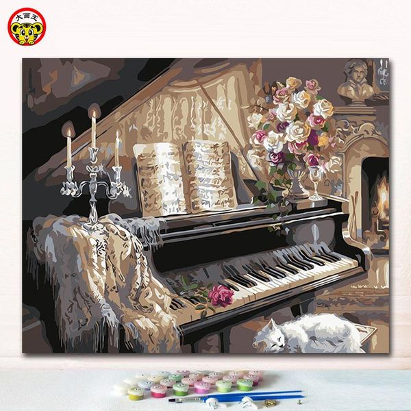 

paintings cat resting next to the piano pictures painting by numbers animals canvas paint with kits for coloring as children' gift