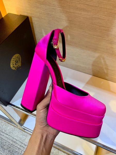 

satin platform super high heel sandals crystal embellished rhinestone dinner shoes chunky heel slippers ladies size 35-40, Black