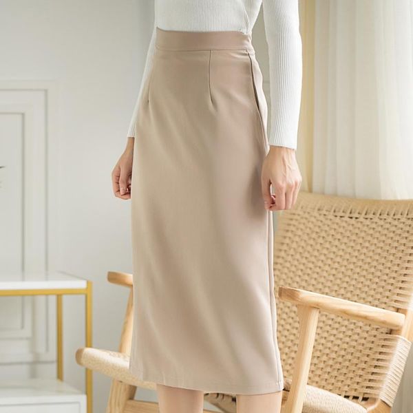 

skirts elegant office lady midi women high waist zipper pencil skirt straight bodycorn split solid spring long x955, Black