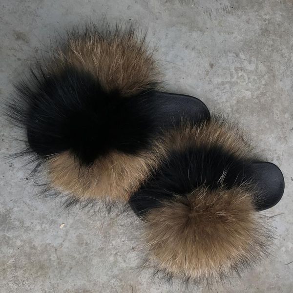 

slippers factory wholesale genuine fashion fur slide with any color mixed, Black