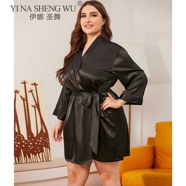 

summer gown oversize pajamas women fat mm nightgown bathrobe kimono bride robe sleepwear homewear spa bridal dressing ethnic clothing, Red