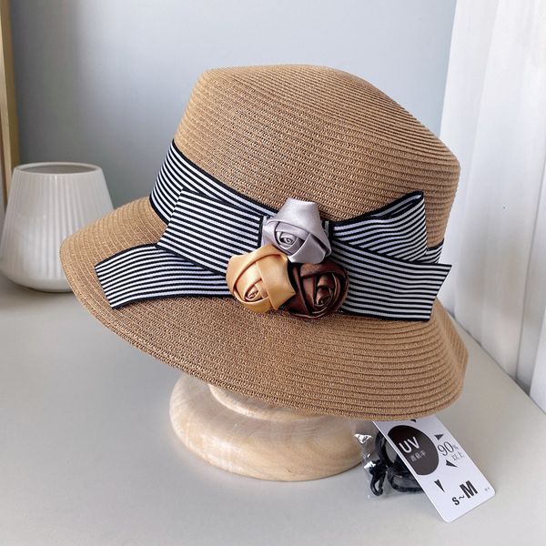 

big hat rose fisherman's female spring and summer sun protection straw stripe ribbon flat basin versatile, Blue;gray
