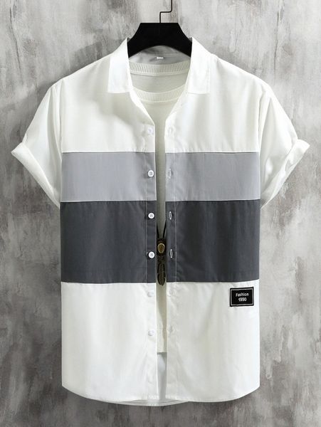 

men letter patch detail cut and sew shirt without tee v1mr#, White;black