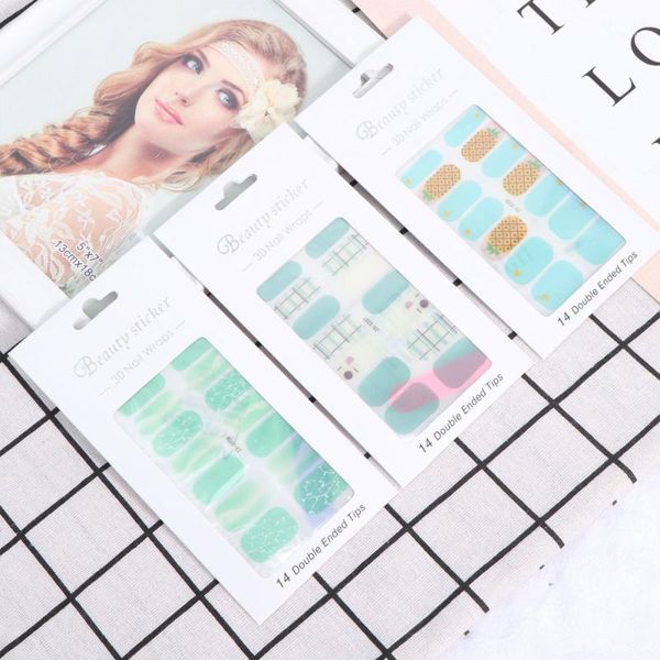 

3pcs nail sticker fake nails full cover false patch (assorted color 1)1, Black