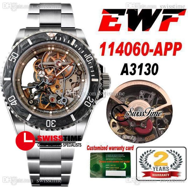 

ewf sa3130 automatic mens watch artisans de geneve andrea pirlo project carbon fiber bezel skeleton dial super edition 904l oystersteel brac, Slivery;brown