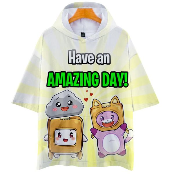 

men's t-shirts lankybox 3d print oversized t shirt boys and girls summer short sleeve hooded t-shirt casual loose pullover graphic tee, White;black