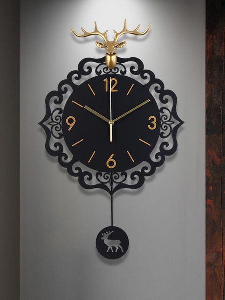 

wall clocks metal pendulum clock art luxury deer living room nordic silent personality orologio da parete home decor 60wcs