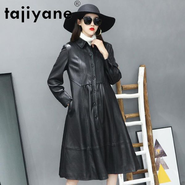 

women's leather & faux genuine jackets women real sheepskin coats woman long coat female clothing cuero genuino tn1736, Black