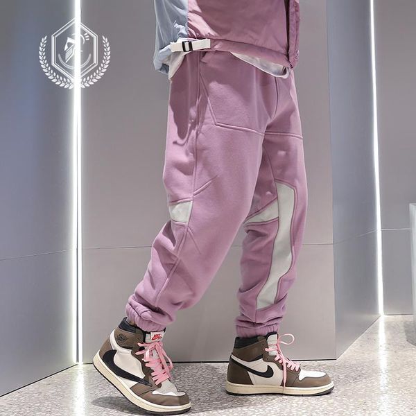 

men's pants golomise men loose patchwork fleece heavyweight harem jogger fashion ankle-length hip hop, Black
