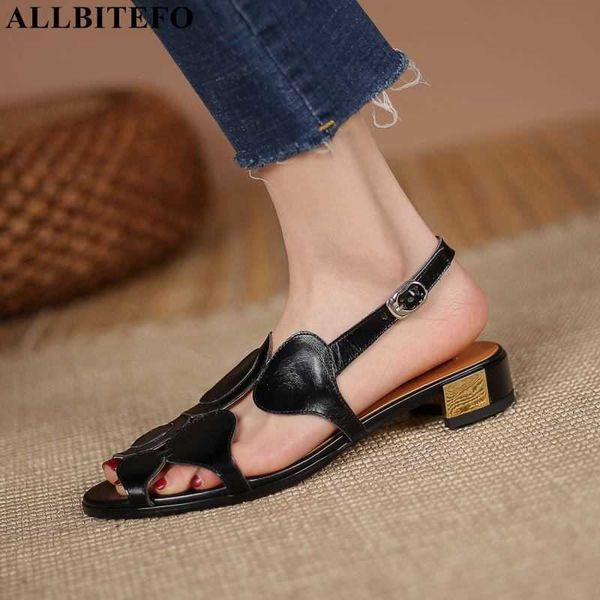 

allbitefo real genuine leather summer shoes outdoor women sandals shoes open toe sandals fashion heels shoes 210611, Black