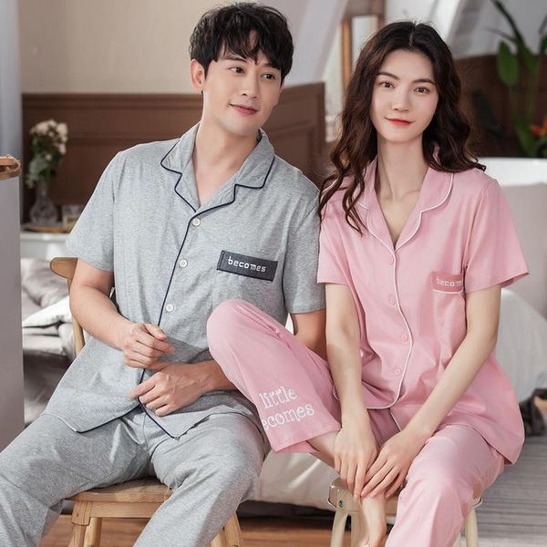 

women's sleepwear alibaba group and general manager of cloud xuan spring summer couples pajamas pure cotton short sleeve pants car, Black;red